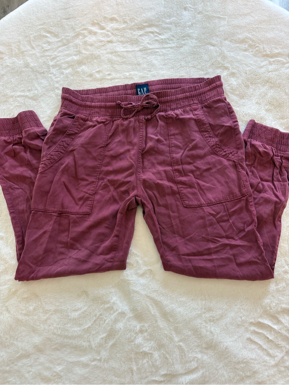 GAP Womens Maroon Jogger Pants Wine Red Drawstring Elastic Waist Pockets Size S